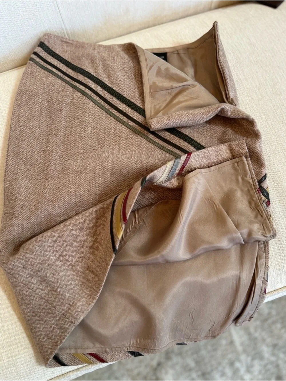Express Brown Pencil Skirt with Diagonal Stripe Accents & Brown Buttons Down Top - Picture 4 of 12